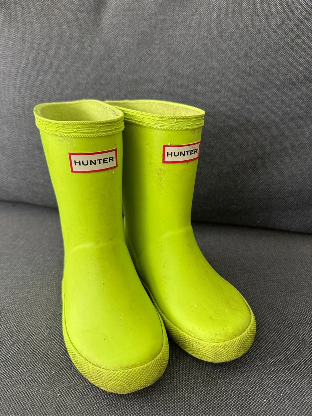 HUNTER Kids First Classic Rain Boots Sz 9 Trendy Summer distressed hike green